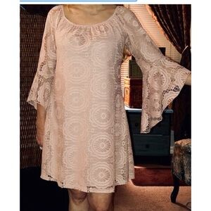 Flying Tomato Women's Blush Pink Crochet Lace Elasticized Mini Dress GUC S #1066